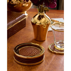 Ensemble de sous-verres en similicuir marron de luxe avec support en métal doré tapis de boisson de qualité supérieure pour la décoration de bar et d'hôtel de bureau à domicile - Product Image 4