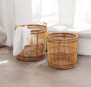 Cesta de ratán tejida a mano duradera y elegante de primera calidad con asas Cesta de lavandería Cesto de ropa sucia Cesta Organizador de lavandería - Product Image 1