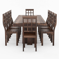 Table à manger pliante convertible en teck massif artisanal moderne pour 10 personnes avec double piétement, idéale pour la maison, l'hôtel ou l'appartement
