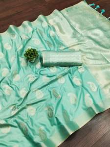 Nouveau lancement doux coton soie avec tissage blouse pièce sari pour femmes - Product Image 2