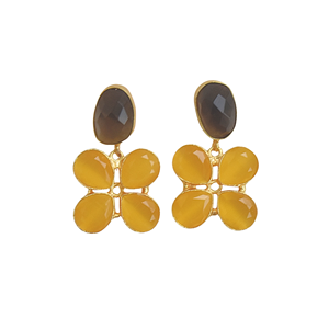 Pendientes de Cuarzo Ahumado Laxmi Jewellers, Chapados en Oro de 18K, con Diseño de Constelación, Estilo Clásico - Product Image 1