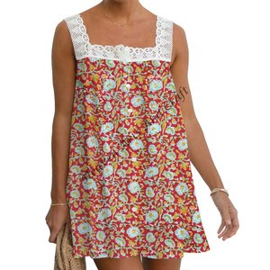 Top sin Mangas con Estampado de Bloques de Algodón, Estilo Vintage, Top de Encaje para Verano, Top Corto Informal para Mujeres y Niñas - Product Image 2