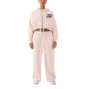 Conjunto Deportivo para Mujer al por Mayor, Diseño OEM, Conjunto Informal para Actividades al Aire Libre, Top Corto de Manga Larga y Pantalones Deportivos Lisos, Conjunto de 2 Piezas - Product Image 1