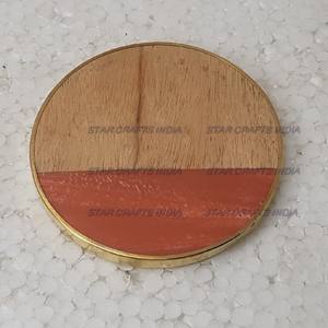 Indian handmade Wood and Resin Round Shape Brown & Green <b>Coaster</b> Manufacturer High Quality Decorative Model style <b>slate</b> <b>coasters</b> - Product Image 2