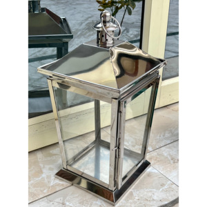 เชิงเทียนและโคมไฟโลหะสแตนเลสออกแบบคลาสสิกกันลมสำหรับใช้ตกแต่งกลางแจ้งและบ้าน - Product Image 5