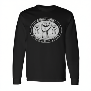 T-shirt a maniche lunghe con stampa 'Communism Strength In Unity' per il supporto al comunismo - Product Image 2