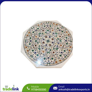 Table basse octogonale moderne italienne Imola en marbre avec incrustations de pierres semi-précieuses, artisanat en Pietra Dura, blanc - Product Image 6