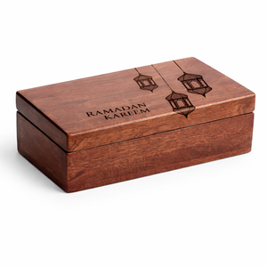 HOT SELLING Wooden Box with Lanterns and Crescent Star Design Elegant Storage for Islamic Celebrations - Product Image 1