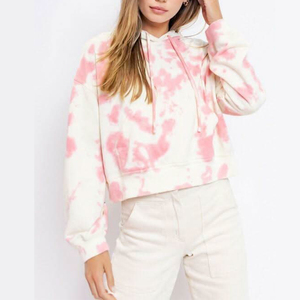 สเวตเชิ้ตมีฮู้ดสำหรับผู้หญิงเสื้อครอปแขนยาวแบบผูกย้อมสี - Product Image 1