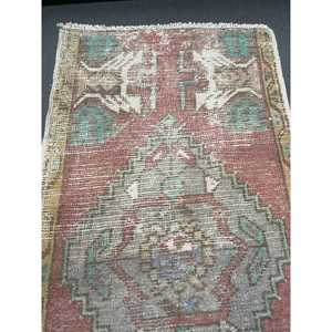 1.6x3.2 ft Vintage Rug, Turkish Small Rug, <b>Red</b> Floral <b>Wool</b> Rug - Product Image 4