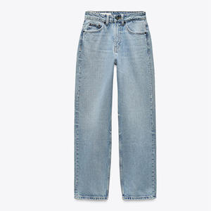 Jeans en denim droits pour femmes, jeans en denim délavé classique, pantalons respirants personnalisés, rétro, mode, ODM, OEM, pleine longueur - Product Image 5