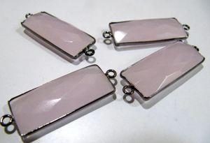 2pcs Set Handmade Bezel Charms Pink Calcedony Baguette Shape 30x12mm Environ Double <span class=keywords><strong>Loop</strong></span> Briolette Connector Made Brass - Product Image 2