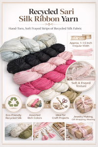 Ruban de soie recyclé en provenance de saris, 100% soie teinte, doux, déchiré à la main, textile pour la fabrication de bijoux, le tricot, le tissage et les projets d'artisanat - Product Image 6