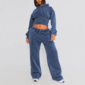 Sudadera con capucha y pantalones de chándal para mujer, conjunto de 2 piezas de Sudadera con capucha y pantalones de chándal para mujer con logotipo personalizado polar lavado Vintage - Product Image 1