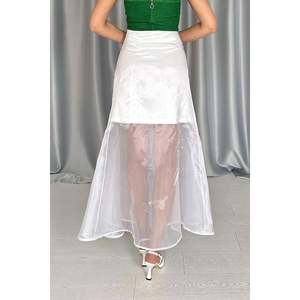 <b>White</b> <b>Satin</b> <b>Skirt</b> with Organza Detail - <b>White</b> - Product Image 4