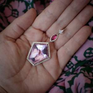 925 Sterling Silver Gemstone Pendentif Améthyste Pentagone Rose Tourmaline Marquise Plaqué Or CZ Pave Set Cadeau - Product Image 1