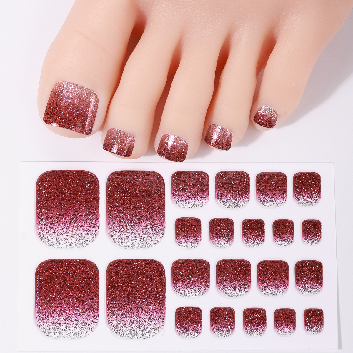 Low Price Wholesale Environmentally Friendly Non-toxic Colorful Glitter Gradient Self-adhesive Nail Polish Film Toenail Stickers