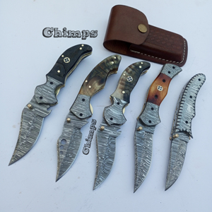 Couteau pliant en acier damas de haute qualité manche en corne de bélier et couteau de poche multi-outils de chasse OEM prix raisonnable personnalisable - Product Image 2