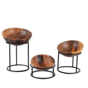 Tazón de Madera Estilo Antiguo con Base de Metal Negro, Regalo Ideal para Inauguración de Casa, Bodas, Fiestas de Buffet y Uso en la Cocina - Product Image 1