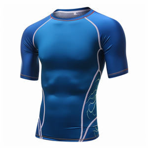 Chemises de compression de sport et de natation unies, haute qualité, avec logo personnalisé, manches courtes, pour la gym et la natation, vente en gros - Product Image 3