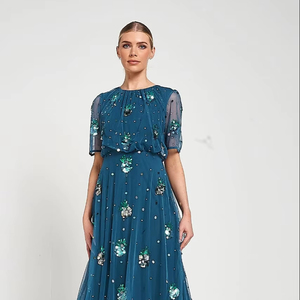 Elegant Sequined Half Sleeves Evening Dress for Women Long Formal A-Line Gown with Embroidery Beading & Pearls <b>Party</b> <b>Prom</b> Dinner - Product Image 1