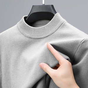 Suéter de punto de medio cuello alto nuevo Otoño/Invierno sudaderas de cuello simulado jerséis de Color sólido hombre marca Casual hombres ropa - Product Image 5