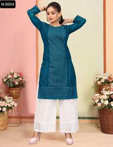 Ropa tradicional india Fancy Premium Georgette Top con hermoso Chikankari Work Cotton Plalazzo para mujer Traje de ropa informal - Product Image 6