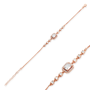 Clear Zircon Stone Design Baguette Square Shape <b>Charm</b> <b>Bracelet</b> Wholesale Handmade Turkish 925 Sterling <b>Silver</b> Jewelry Party Gift - Product Image 3