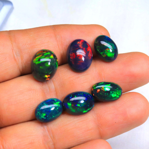 Opale noire éthiopienne naturelle unique en vrac ovale Welo brillant arc-en-ciel Flashy Cabochon prix de gros - Product Image 1
