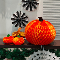Décoration en papier de soie fait main en forme de citrouille en nid d'abeille 10 cm pour Halloween, Thanksgiving, décoration de fête, utilisation en intérieur