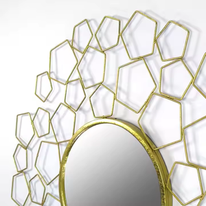 Metal <b>Wall</b> Custom Home Decor Luxury <b>Round</b> Flower Shape Gold <b>Large</b> Hanging <b>Mirror</b> <b>Wall</b> Mounted Metal Frame Unique <b>Mirror</b> - Product Image 1