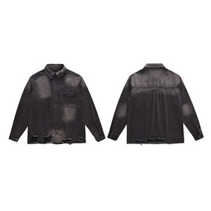 Chaqueta de mezclilla bordada desgastada lavada con ácido negro de alta calidad de invierno para hombres - Product Image 3