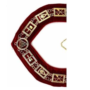 Royal Arch Past Alto Sacerdote Collar de cadena Collar masónico ROYAL ARCH MARK MASTER CHAPADO EN ORO RESPALDO ROJO - Product Image 4