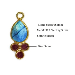 Dainty Natural Cornaline Gemstone Teardrop Shape Faceted Cut 10x8mm 925 Sterling Silver Gold Vermeil Fancy Bezel Pendant Charms - Product Image 3