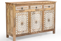 Buffet rustique artisanal de style ferme, antique et durable, pour salle à manger, salon, hôtel, en bois massif, avec trois tiroirs de rangement