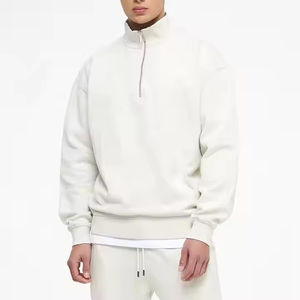 Sweat à capuche zippé personnalisé 550 g/m² épais pour l'hiver avec broderie, fermeture éclair 1/4, coupe oversize pour homme, en polaire - Product Image 5