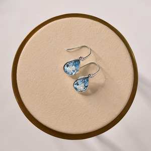 Pendientes de Plata de Ley 925 con Forma de Lágrima, Hechos a Mano, con Topacio Azul, Diseño Único, para Regalo de Compromiso para Mujer - Product Image 6