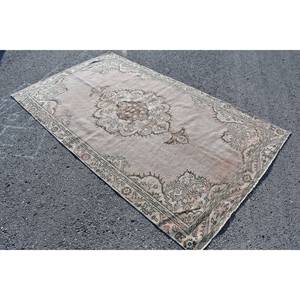 Tapis turc classique Vintage Beige marron 5.1x8.8 pieds laine faite à la main avec support en latex Rectangle Patchwork motif pour chevet - Product Image 2