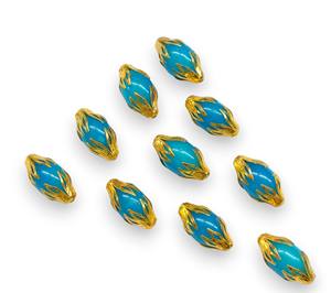 Cuentas de cristal azul cielo de 20x10mm con tapas de extremo de loto dorado | Joyería decorativa y suministros de cuentas para manualidades - Product Image 1