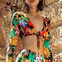 Nieuwe collectie print strandkleding, 2-delige dames set met strik, badpak omslagdoek