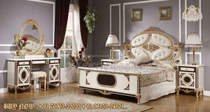 Cama temática elegante de estilo mexicano con mesa auxiliar Juego de dormitorio King dorado perfecto para el hogar Cama King clásica en madera de teca - Product Image 6