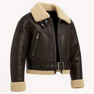 Chaqueta de Cuero Personalizada B3 con Forro de Borrego, Chaqueta de Cuero Genuino Extra Grande, Chaqueta Bomber con Cuello de Piel Cálida, Abrigo de Invierno Unisex, Cuero Vacuno - Product Image 5