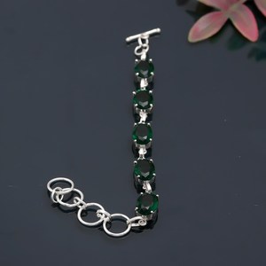 Handmade 925 Sterling <b>Silver</b> Tennis Shape Chrome Diopside Luxury GIA Certified Unisex Green Gemstone Solitaire <b>Bracelet</b> Jewelry - Product Image 1