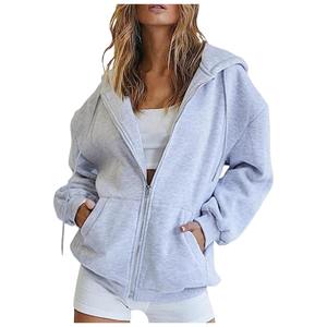 Femmes Vintage mode coréenne à manches longues sweats à capuche zippés nouveaux sweats chauds doux pour l'hiver grande taille couleur unie en vrac - Product Image 5