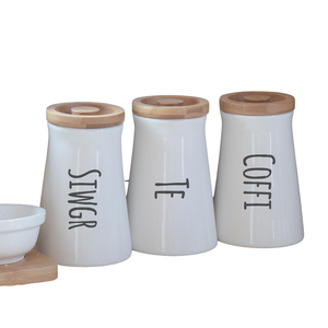 Juego de botes de cocina con capa de polvo de Color blanco, almacenamiento de alimentos de Metal ecológico, tapa de bambú, caja Beige, uso multiusos - Product Image 1