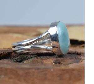 Bague en forme ovale Larimar bleu 925 argent Sterling pierre précieuse naturelle fait à la main bijoux élégants cadeau pour Noël - Product Image 4