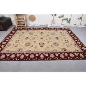 Tapis Turc Vintage Classique Beige Rouge 7.2 X 9.5ft Grande Surface Patchwork Laine avec Support en Latex pour Couloir ou Chambre - Product Image 3