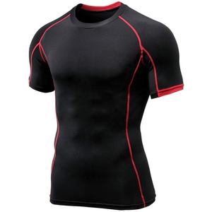 Haute couture hommes à manches courtes Polyester Rash Guard tricoté Compression chemises d'entraînement-conception d'impression solide grande taille respirant - Product Image 5
