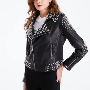 Precios bajos, ropa informal de talla grande, chaqueta con tachuelas de cuero de moda genuina/chaqueta con tachuelas transpirable hecha a medida de diferentes colores - Product Image 4