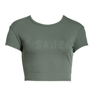 Yuccalley Women's Lace Short Sleeve Crop Top – Casual Round Neck Summer Tee (Dark Blue, Size Small) - View #6